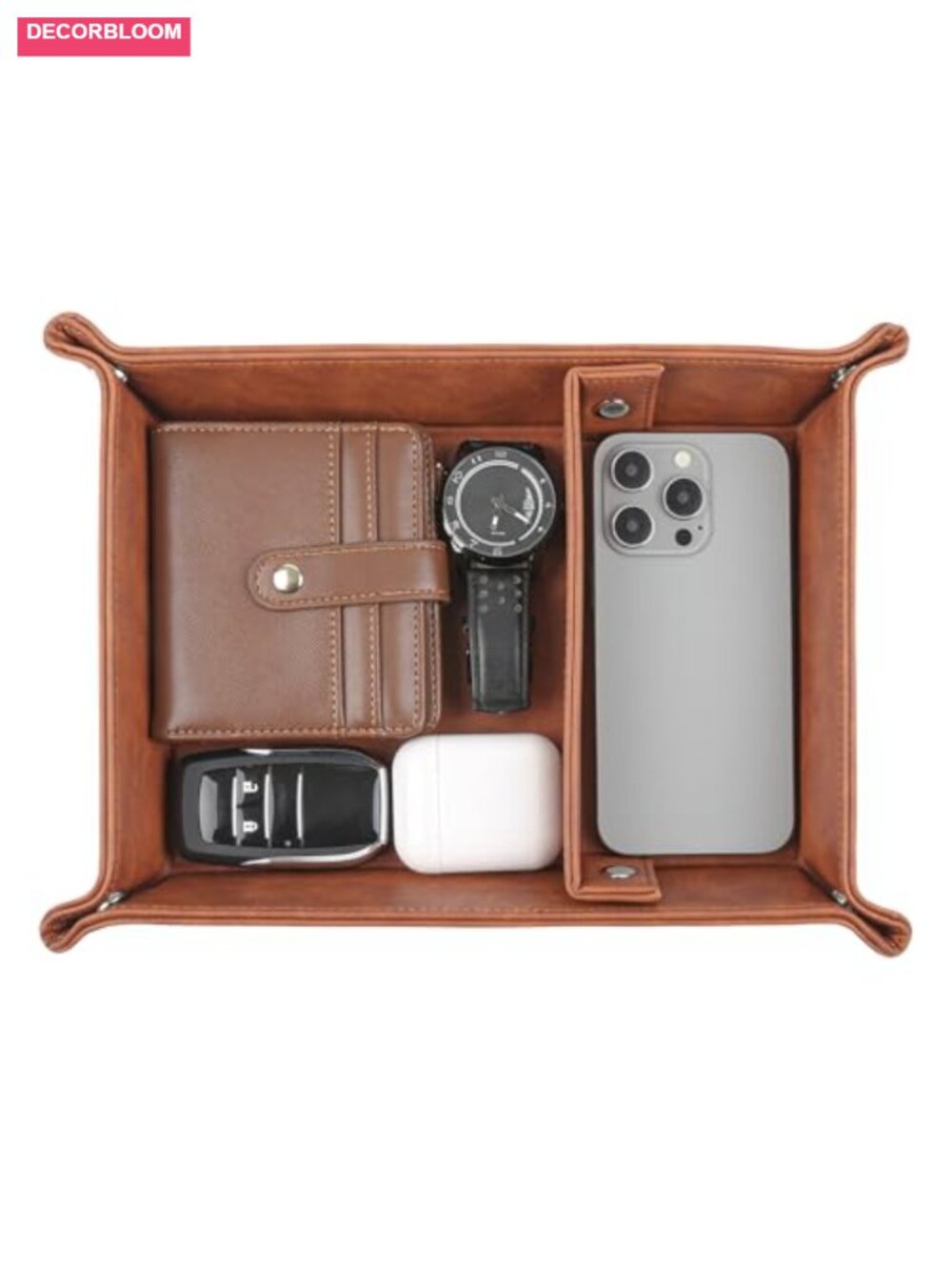 PU Leather Collapsible Desk Organizer Tray for Watch Jewelry Phone Keys Remote